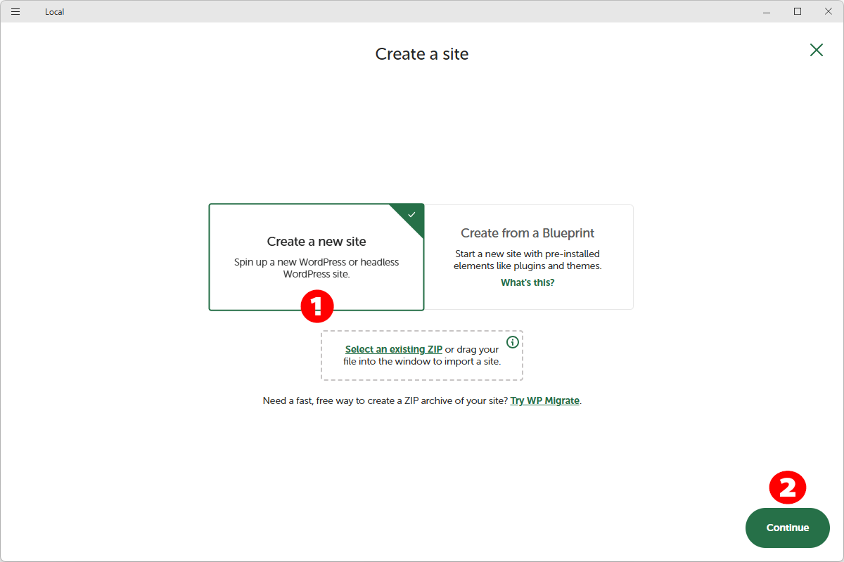 WordPress サイトの作成開始