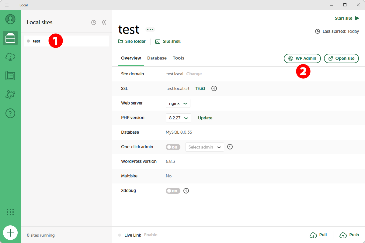 WordPress サイト管理画面の起動
